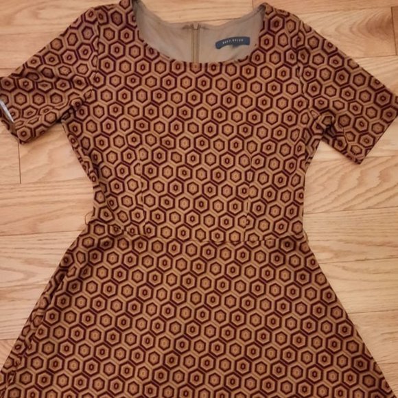 🎃Forever 21 Orange & Brown A-line Mini Dress with Scoop Neck & Short Sleeves M - Picture 1 of 2